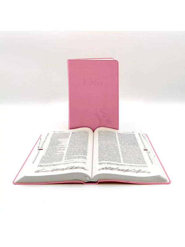 Nagyméretű, varrott, rózsaszín Károli-Biblia 2.0