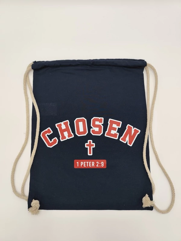Chosen – piros-fehér keresztminta – Sötétkék tornazsák