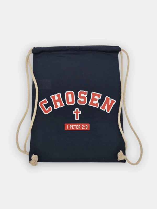 Chosen – piros-fehér keresztminta – Sötétkék tornazsák