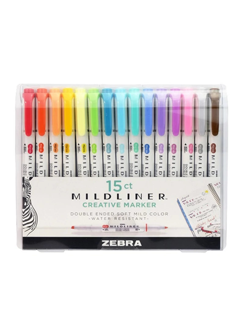 Szövegkiemelő, kétvégű – Zebra Mildliner Highlighter – 15 db