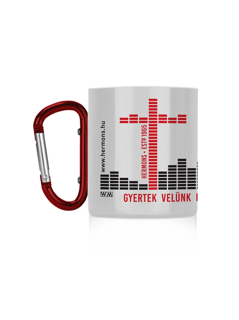 Karabineres bögre – „Gyertek velünk...” – fekete-piros equalizer – Hermons