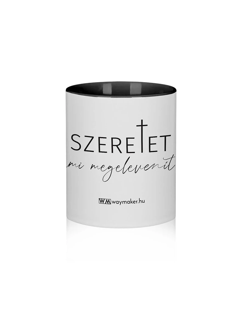 „Szeretet, ami megelevenít" – bögre fekete belsővel