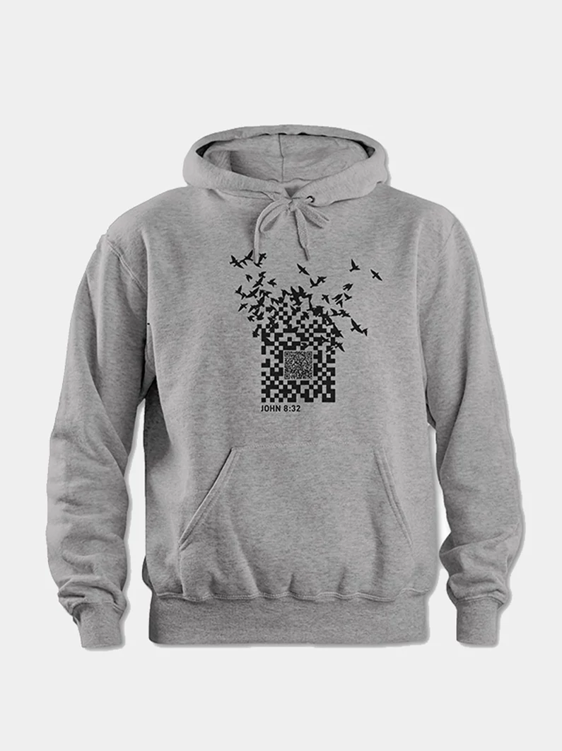 QR-kód – uniszex kapucnis pulóver