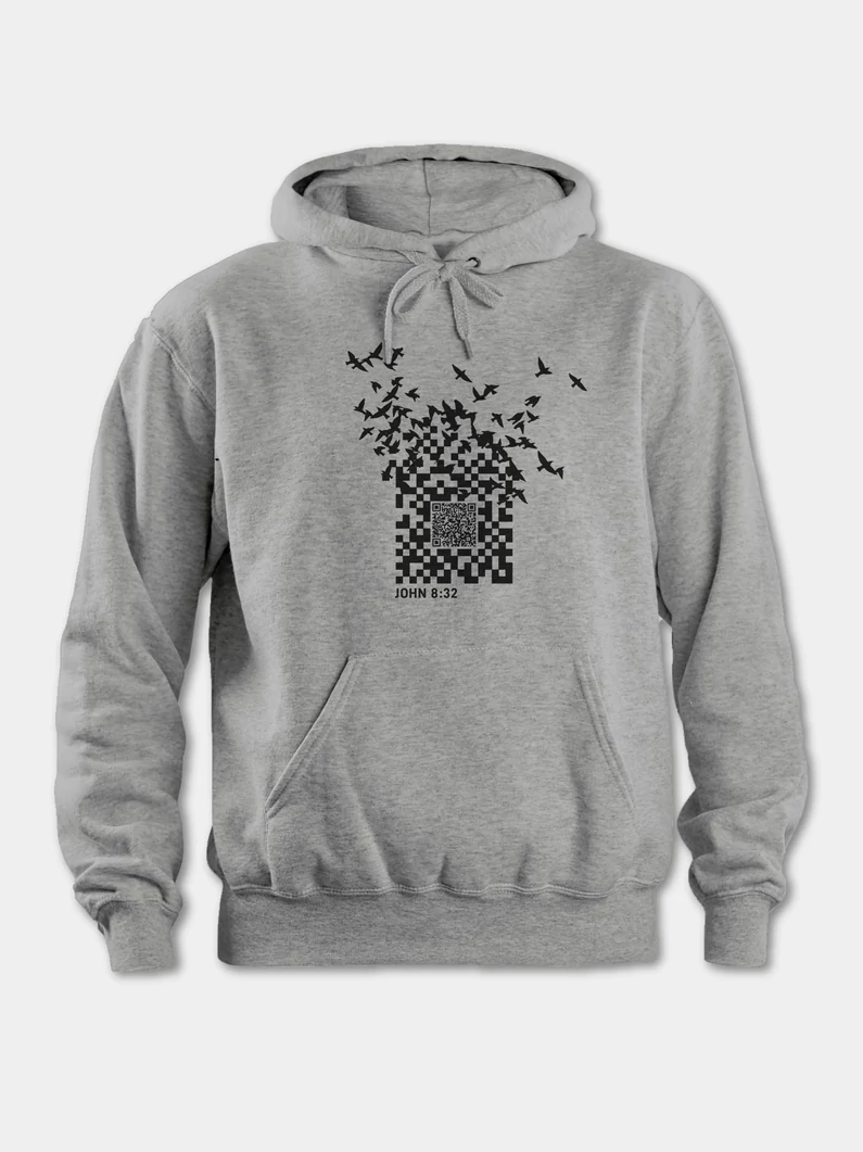 QR-kód – uniszex kapucnis pulóver