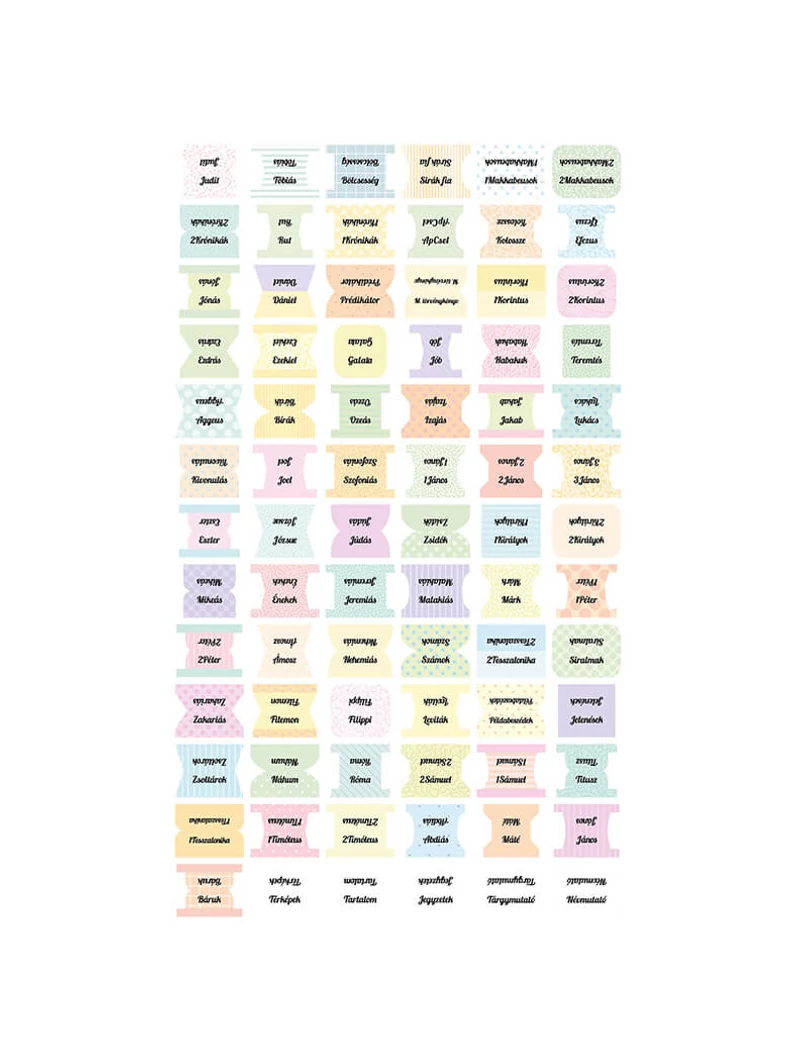 Regisztermatrica-készlet a Bibliához, katolikus – magyar – pasztell mintás