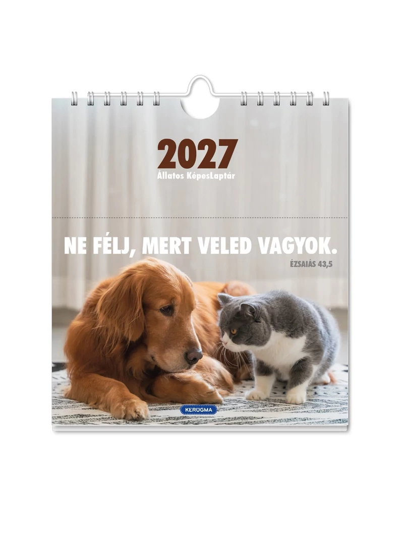 2027 Falinaptár – fekvő képeslapos, spirál, állatos – Ne félj, mert veled vagyok