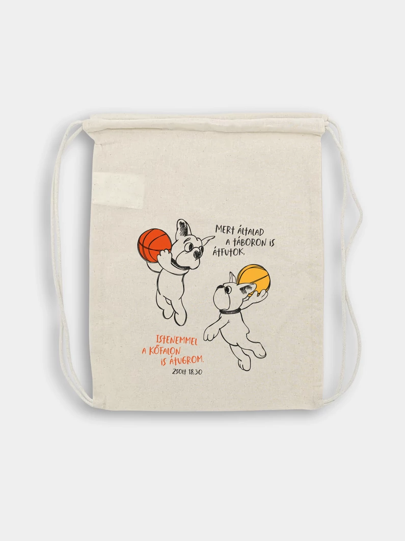 Istenemmel a kőfalon is átugrom – Bolldy, a boldog bulldog – Natúr színű tornazsák