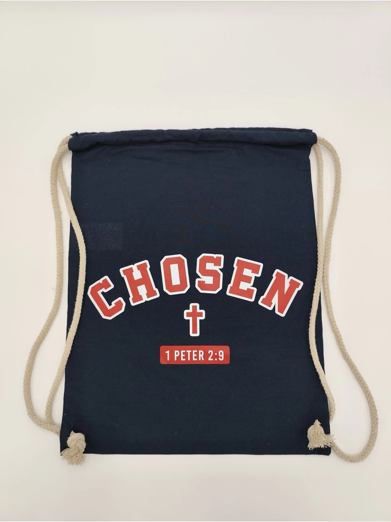 Chosen – piros-fehér keresztminta – Sötétkék tornazsák
