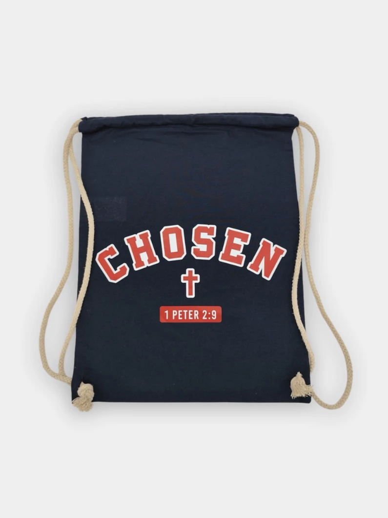 Chosen – piros-fehér keresztminta – Sötétkék tornazsák