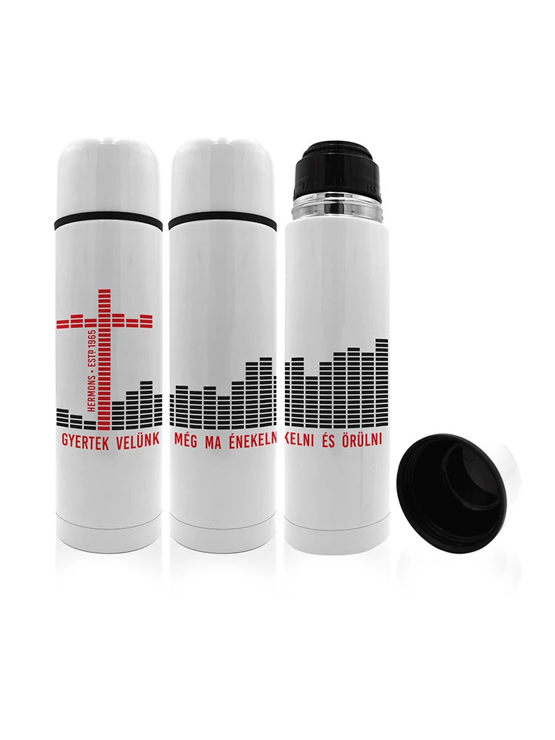 „Gyertek velünk...” – fekete-piros equalizer – termosz – Hermons